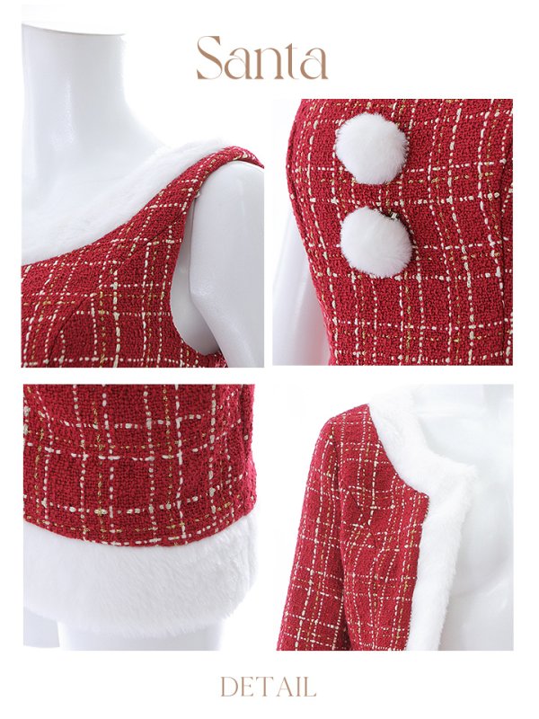 画像36: 【サンタセール！】【サンタコス 6点セット】【XS-Lサイズ/1カラー】ツイードジャケットチェックセットアップサンタコスプレ[YMT]