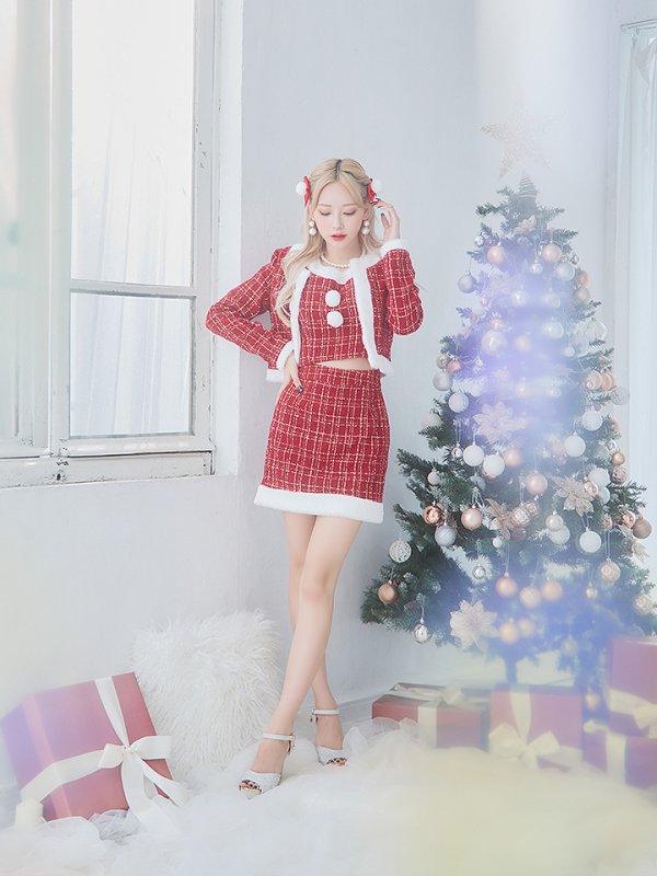 画像22: 【サンタセール！】【サンタコス 6点セット】【XS-Lサイズ/1カラー】ツイードジャケットチェックセットアップサンタコスプレ[YMT]