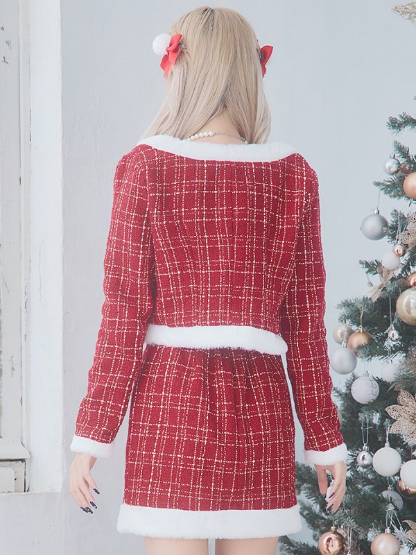 画像15: 【サンタセール！】【サンタコス 6点セット】【XS-Lサイズ/1カラー】ツイードジャケットチェックセットアップサンタコスプレ[YMT]