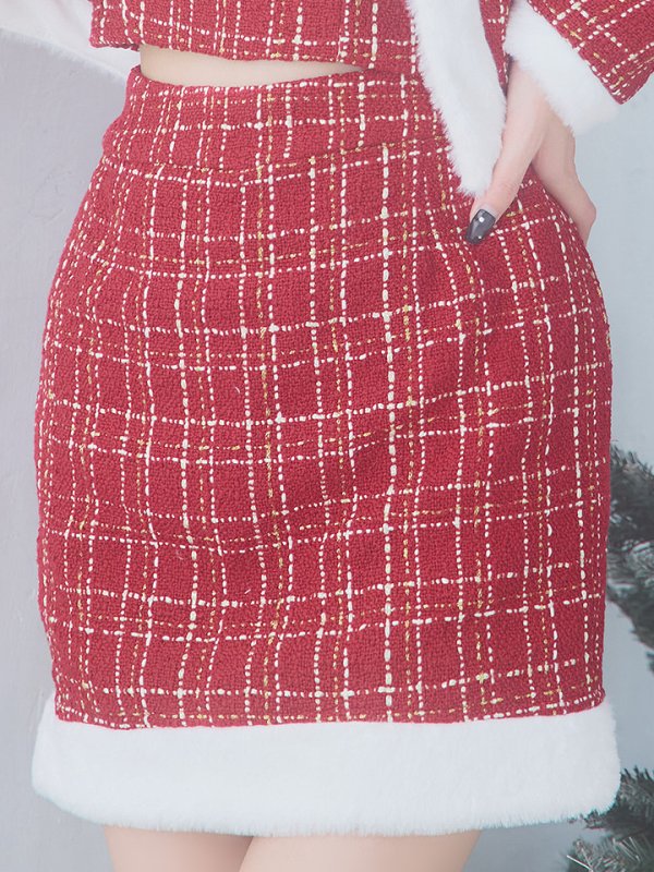 画像17: 【サンタセール！】【サンタコス 6点セット】【XS-Lサイズ/1カラー】ツイードジャケットチェックセットアップサンタコスプレ[YMT]