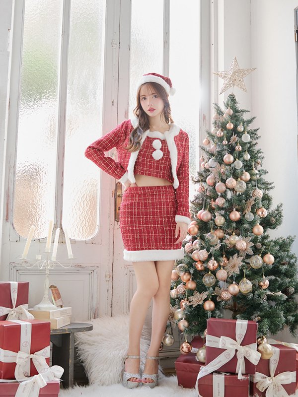 画像15: 【サンタセール！】【サンタコス 6点セット】【XS-Lサイズ/1カラー】ツイードジャケットチェックセットアップサンタコスプレ[YMT]