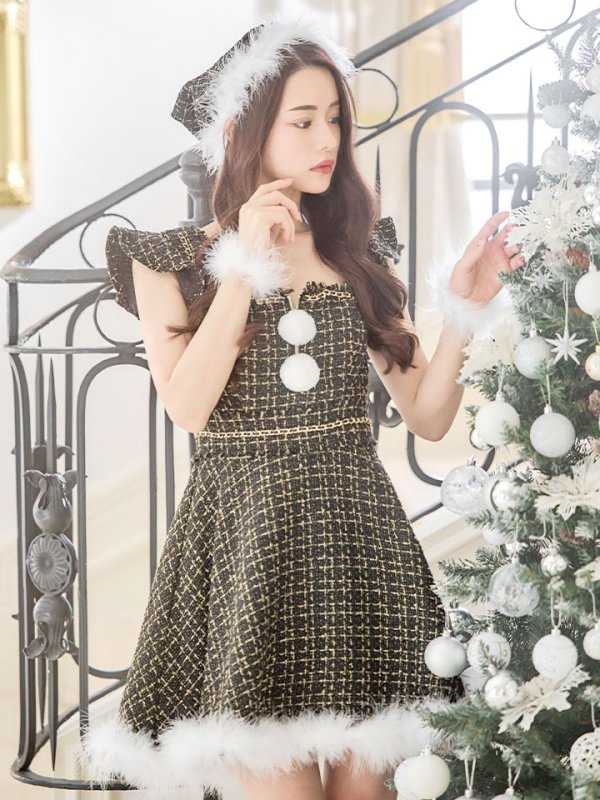 画像6: 【サンタセール！】【サンタコス 4点セット】【S-Lサイズ/2カラー】チェーンモチーフフロントジップツイードフレアサンタコスプレ[OF01]