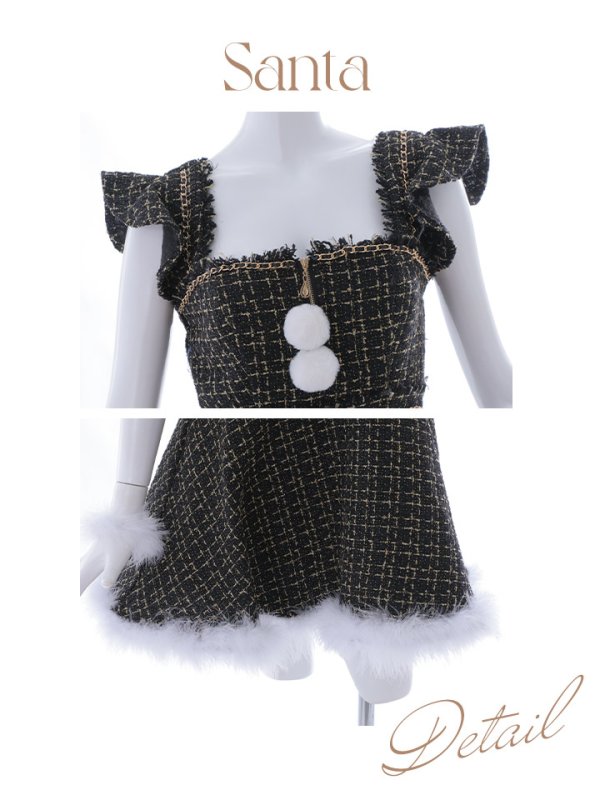 画像40: 【サンタセール！】【サンタコス 4点セット】【S-Lサイズ/2カラー】チェーンモチーフフロントジップツイードフレアサンタコスプレ[YMT]