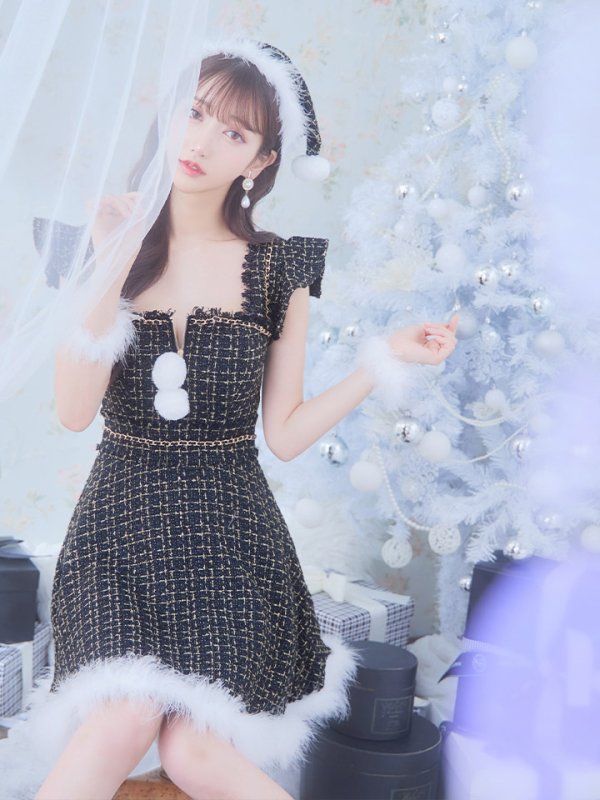 画像26: 【サンタセール！】【サンタコス 4点セット】【S-Lサイズ/2カラー】チェーンモチーフフロントジップツイードフレアサンタコスプレ[YMT]
