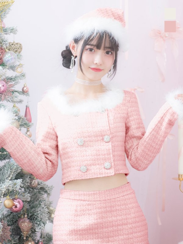 画像3: 【サンタセール！】【サンタコス 3点セット】【XS-Lサイズ/2カラー】ロングスリーブツイードサンタコスプレ[OF01]