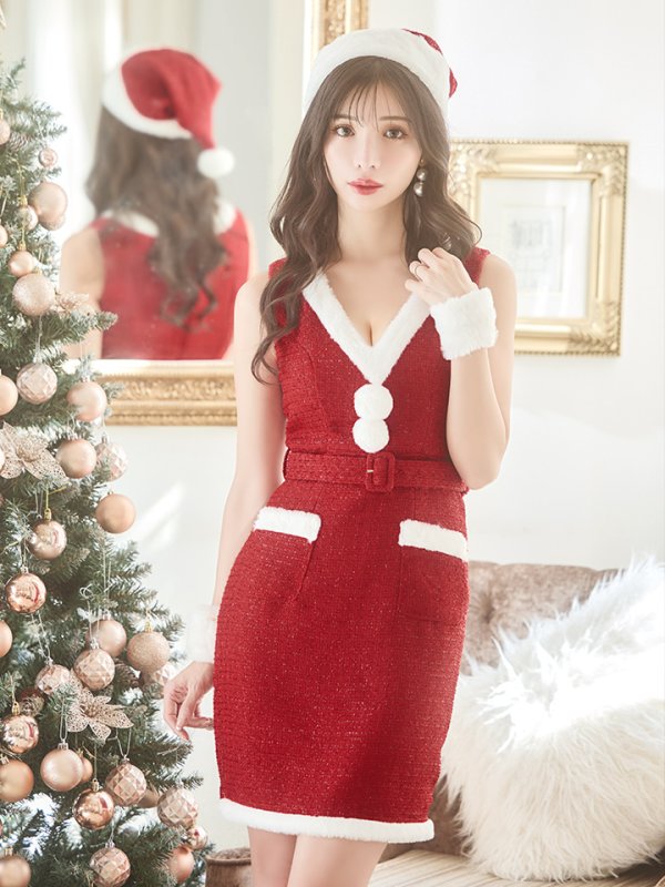 画像4: 【サンタセール！】【サンタコス 5点セット】【XS-Lサイズ/1カラー】ラメツイードサンタコスプレ[YMT]