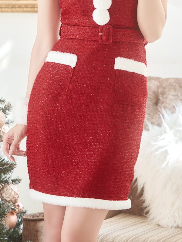 画像17: 【サンタセール！】【サンタコス 5点セット】【XS-Lサイズ/1カラー】ラメツイードサンタコスプレ[YMT]