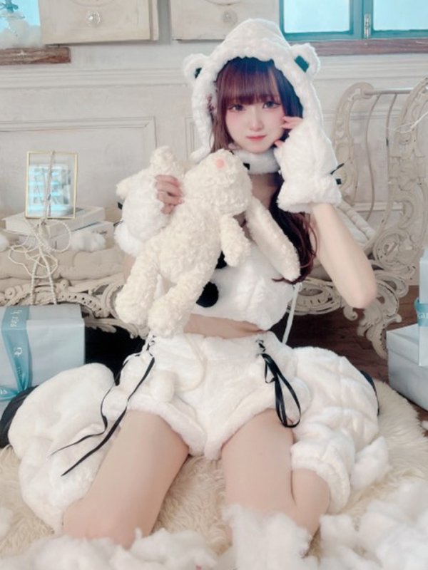 画像4: 【即日発送！】【サンタコス8点セット】【Fサイズ】もこもこシロクマセットアップ[YMT]