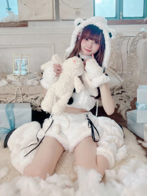 画像3: 【即日発送！】【サンタコス8点セット】【Fサイズ】もこもこシロクマセットアップ[YMT]