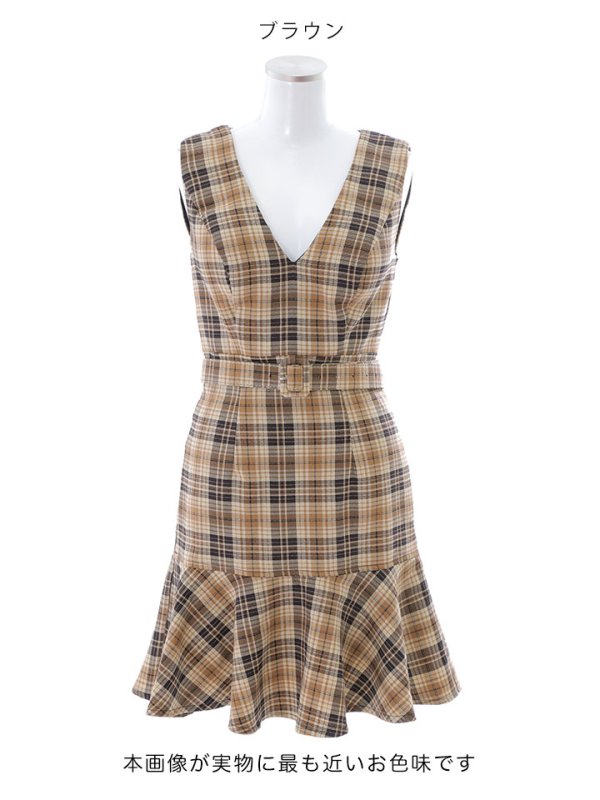画像17: SALE!チェックAラインミニドレス/マーメイド/共布ベルト/ノースリーブ/谷間見せ/背中隠し/ミニドレス/キャバドレス 【XS-Mサイズ/1カラー】[OF01-U] 【SB】dzc