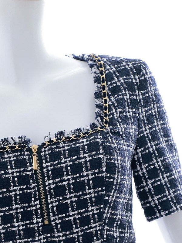 画像16: ツイードチェックドレス/ハーフジップ/チェーン/セットアップ/谷間見せ/背中隠し/ミニドレス/キャバドレス【XS-Mサイズ/1カラー】[HC02]【SB】dzw