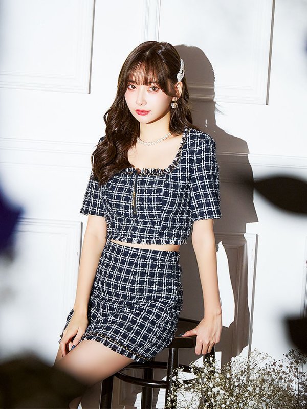 画像11: ツイードチェックドレス/ハーフジップ/チェーン/セットアップ/谷間見せ/背中隠し/ミニドレス/キャバドレス【XS-Mサイズ/1カラー】[HC02]【SB】dzw