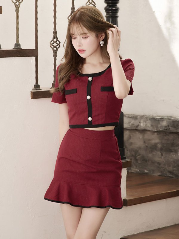 画像15: 新サイズ登場!セットアップマーメイドスカートドレス/ツイード/バイカラー/2ピース/谷間隠し/背中隠し/ショートスリーブ/ミニドレス/キャバドレス 【XS-Lサイズ/2カラー】[HC02-X] 【SB】dzc