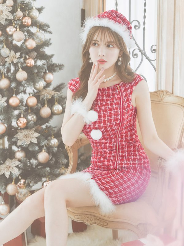 画像3: 【サンタセール！】【サンタコス 4点セット】【S-Lサイズ/1カラー】チェックタイトドレスサンタ[OF01]