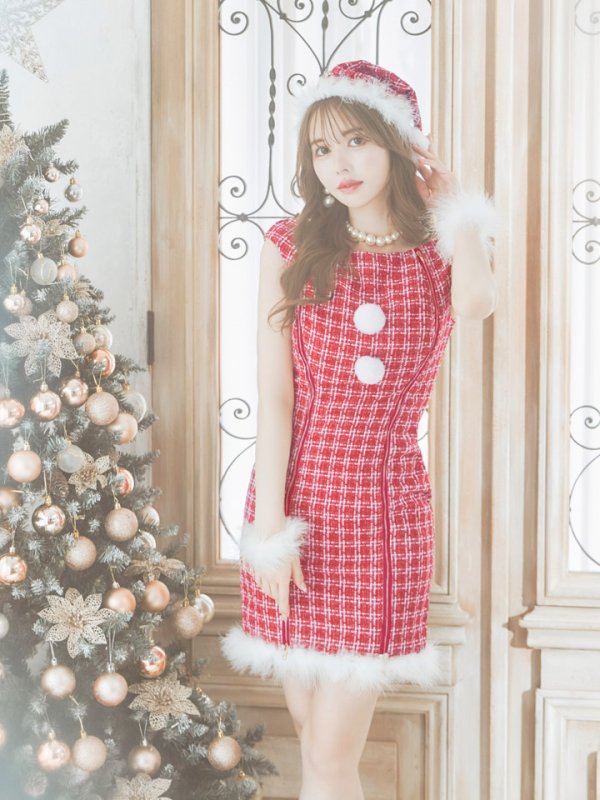 画像4: 【サンタセール！】【サンタコス 4点セット】【S-Lサイズ/1カラー】チェックタイトドレスサンタ[OF01]