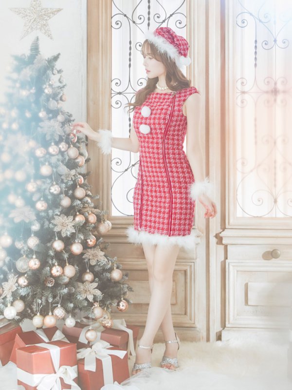 画像5: 【サンタセール！】【サンタコス 4点セット】【S-Lサイズ/1カラー】チェックタイトドレスサンタ[OF01]