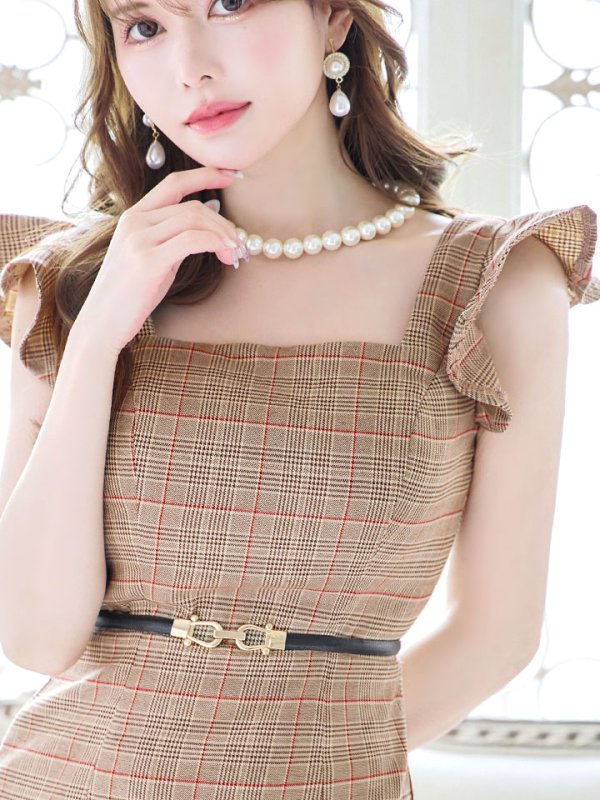 画像10: 【sifeel/シフィール】チェック柄マーメイドドレス/ショートスリーブ/フリル袖/谷間隠し/背中隠し/ベルト/ミディアムドレス/キャバドレス 【S-Lサイズ/1カラー】[HC02-X] 【SB】dzk