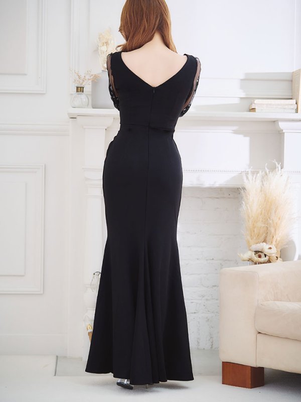 画像9: SALE!ビジュー/レース刺繍/ロングスリーブ/谷間見せ/背中見せ/ロングドレス/キャバドレス 【S-Lサイズ/2カラー】[OF01-X] 【SB】dzw