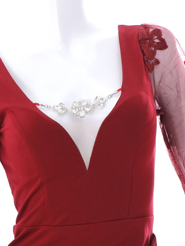 画像27: SALE!ビジュー/レース刺繍/ロングスリーブ/谷間見せ/背中見せ/ロングドレス/キャバドレス 【S-Lサイズ/2カラー】[OF01-X] 【SB】dzw