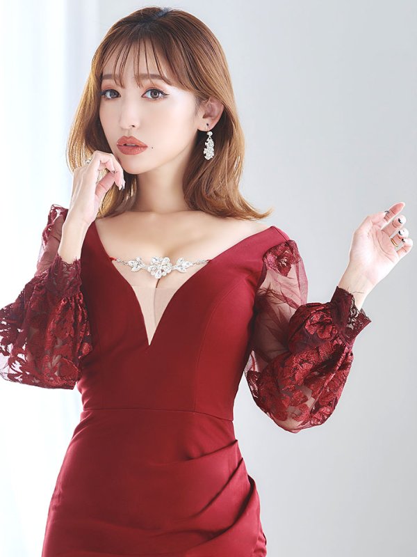 画像14: SALE!ビジュー/レース刺繍/ロングスリーブ/谷間見せ/背中見せ/ロングドレス/キャバドレス 【S-Lサイズ/2カラー】[OF01-X] 【SB】dzw