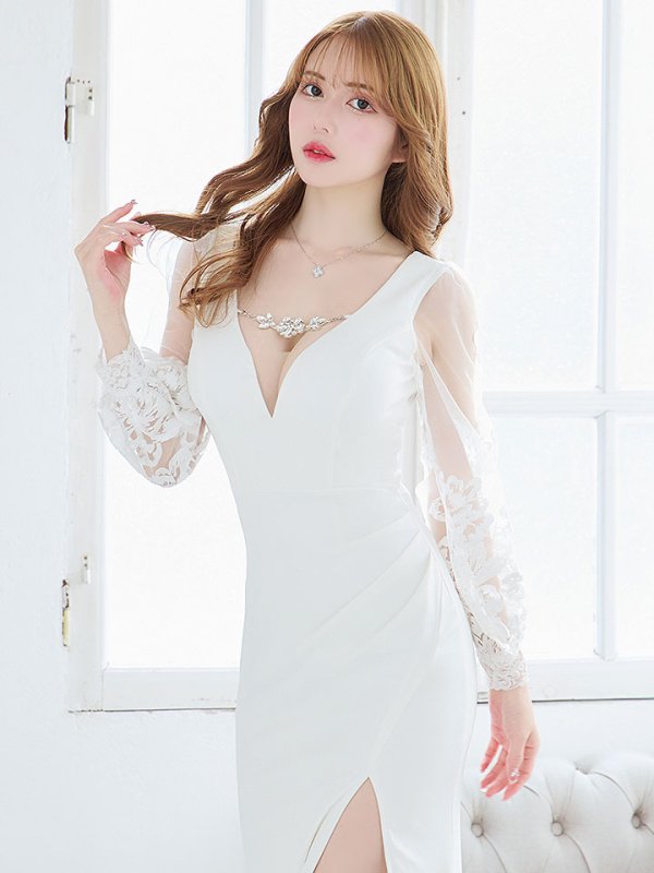 画像16: SALE!ビジュー/レース刺繍/ロングスリーブ/谷間見せ/背中見せ/ロングドレス/キャバドレス 【S-Lサイズ/2カラー】[OF01-X] 【SB】dzw