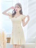 SALE!チェックツイードミニドレス/ボックスプリーツ/フリル袖/パールボタン/谷間見せ/背中見せ/ミニドレス/キャバドレス 【XS-Lサイズ/1カラー】[OF04] 【SB】dzw