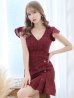 画像1: 【春の大感謝セール】Vネックフリルワンピース/チェック柄/ボタン/谷間見せ/背中隠し/ミニドレス/キャバドレス【XS-Lサイズ/1カラー】[OF04] 【SB】dzw (1)