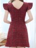 画像10: 【春の大感謝セール】Vネックフリルワンピース/チェック柄/ボタン/谷間見せ/背中隠し/ミニドレス/キャバドレス【XS-Lサイズ/1カラー】[OF04] 【SB】dzw