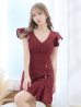 画像4: 【春の大感謝セール】Vネックフリルワンピース/チェック柄/ボタン/谷間見せ/背中隠し/ミニドレス/キャバドレス【XS-Lサイズ/1カラー】[OF04] 【SB】dzw