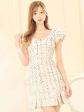 SALE!Vネックフリルワンピース/チェック柄/ボタン/谷間見せ/背中隠し/ミニドレス/キャバドレス【XS-Lサイズ/1カラー】[OF04-X] 【SB】dzw