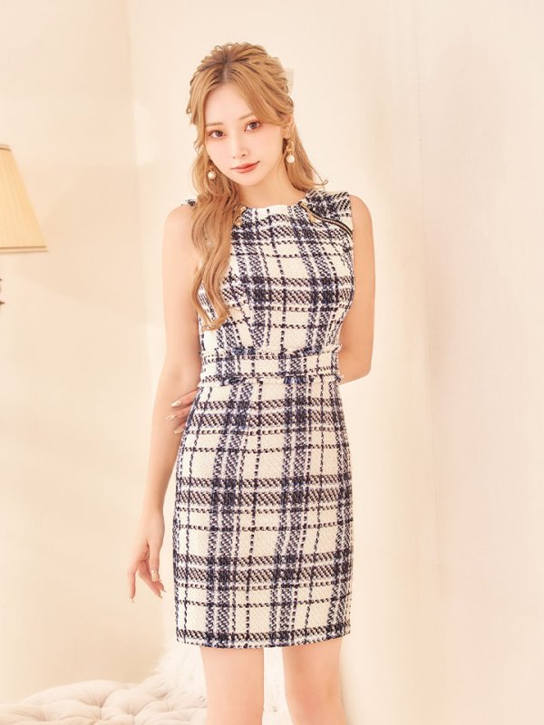 画像15: チェック柄タイトミニドレス/ノースリーブ/背中隠し/谷間隠し/ミニドレス/キャバドレス 【XS-Lサイズ/1カラー】[OF01-X] 【SB】dzw
