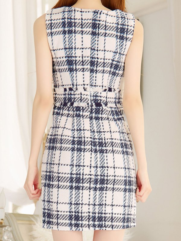 画像8: チェック柄タイトミニドレス/ノースリーブ/背中隠し/谷間隠し/ミニドレス/キャバドレス 【XS-Lサイズ/1カラー】[OF01-X] 【SB】dzw