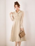 SALE!新サイズ登場!【sifeel/シフィール】シアースリーブフレアワンピースドレス/ツイード/襟付き/ボタン/ミディアムドレス/キャバドレス【XS-Lサイズ/1カラー】[OF01-X] 【SB】dzj