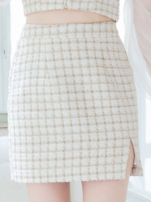 画像5: 【即日発送】セットアップツイードドレス/2ピース/チェック/ジップ/チュールスリーブ/ミニドレス/キャバドレス【XS-Mサイズ/1カラー】[HC02]【SB】