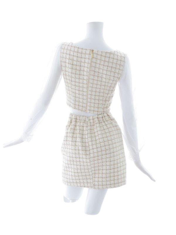 画像13: 【即日発送】セットアップツイードドレス/2ピース/チェック/ジップ/チュールスリーブ/ミニドレス/キャバドレス【XS-Mサイズ/1カラー】[HC02]【SB】