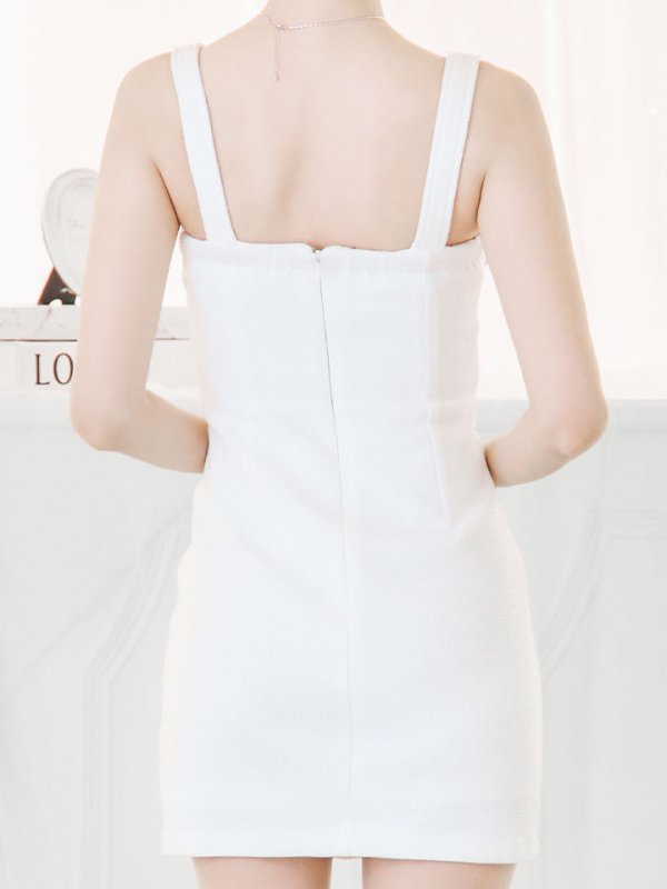 画像6: ワッフルノースリーブドレス/谷間見せ/背中見せ/ボタン/ミニドレス/キャバドレス【XS-Mサイズ/1カラー】[HC02]【SB】dzw