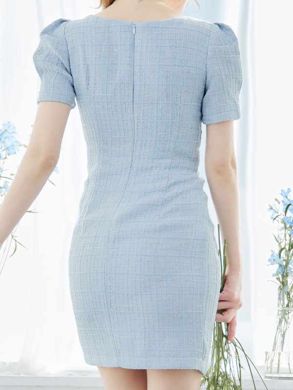 画像7: ツイードミニドレス/チェーン/タイトスカート/谷間見せ/背中隠し/キャバドレス/ミニドレス【XS-Mサイズ/2カラー】[HC02-X] 【SB】dzw