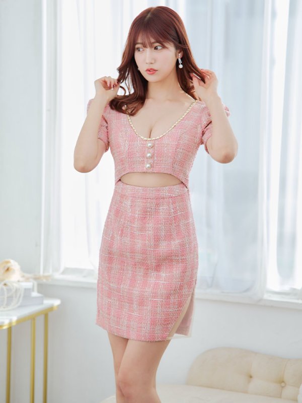 画像14: ツイードミニドレス/チェーン/タイトスカート/谷間見せ/背中隠し/キャバドレス/ミニドレス【XS-Mサイズ/2カラー】[HC02-X] 【SB】dzw