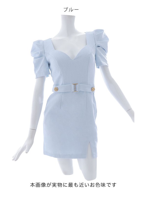 画像13: ミスティブルードレス/フリル袖/ドレープ/ボタン/布ベルト/谷間見せ/背中隠し/ミニドレス/キャバドレス/【S-Lサイズ/1カラー】[HC02] 【SB】dzw