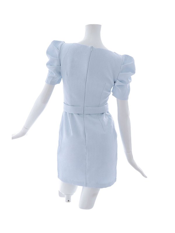 画像14: ミスティブルードレス/フリル袖/ドレープ/ボタン/布ベルト/谷間見せ/背中隠し/ミニドレス/キャバドレス/【S-Lサイズ/1カラー】[HC02] 【SB】dzw