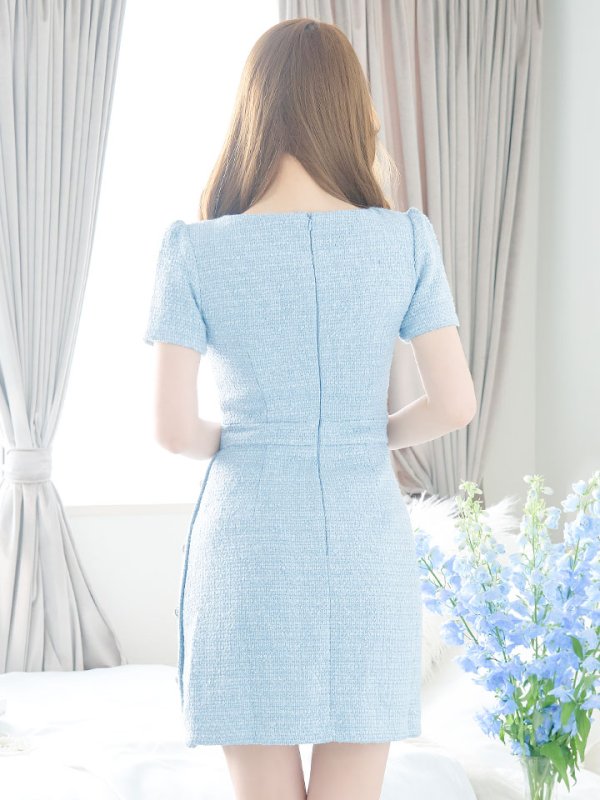 画像22: フレアツイードドレス/パールボタン/胸元隠し/背中隠し/ミニドレス/キャバドレス【S-Mサイズ/2カラー】[OF01] 【SB】dzj