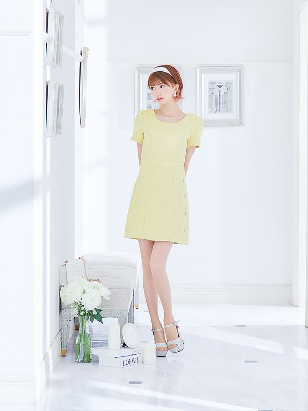 画像14: フレアツイードドレス/パールボタン/胸元隠し/背中隠し/ミニドレス/キャバドレス【S-Mサイズ/2カラー】[OF01] 【SB】dzj