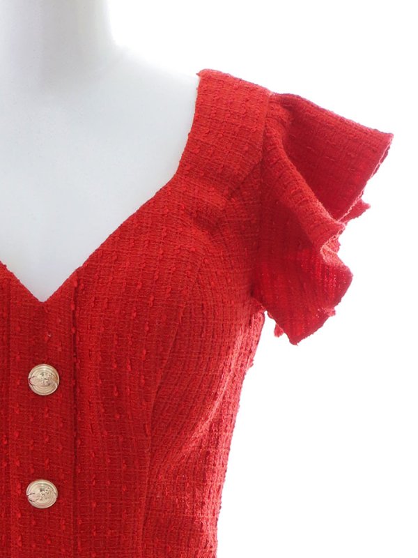 画像15: ワンカラーAラインミニドレス/ツイード/ゴールドボタン/谷間見せ/背中隠し/フリル袖/ミニドレス/キャバドレス 【XS-Lサイズ/1カラー】[HC02] 【SB】dzj