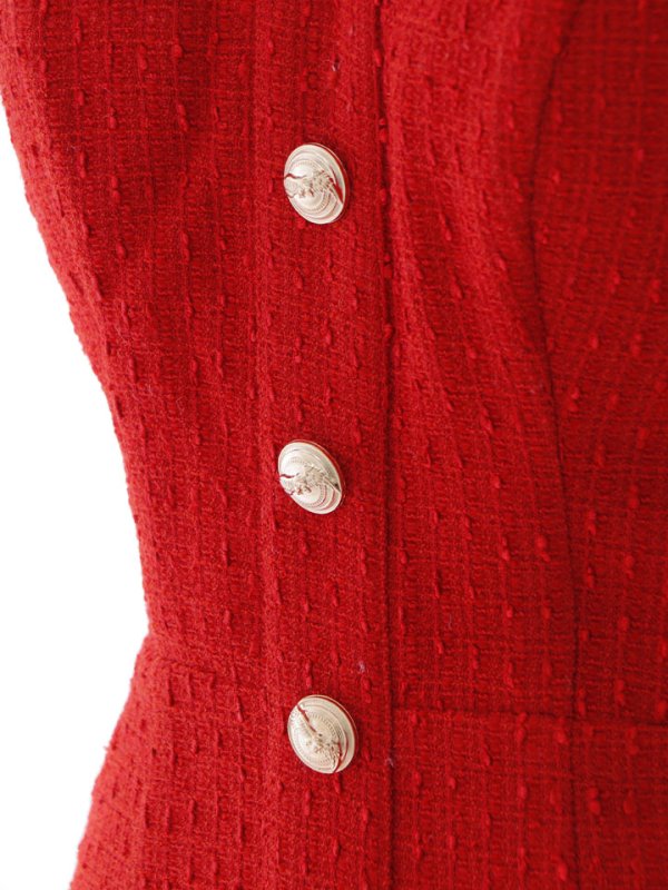 画像17: ワンカラーAラインミニドレス/ツイード/ゴールドボタン/谷間見せ/背中隠し/フリル袖/ミニドレス/キャバドレス 【XS-Lサイズ/1カラー】[HC02] 【SB】dzj