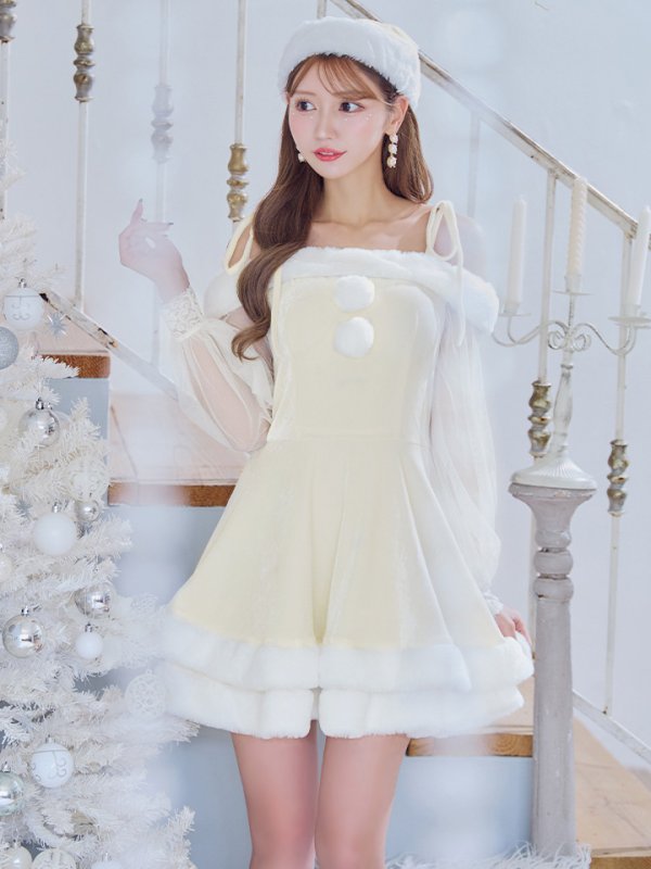 画像12: 【即日発送】【サンタコス 3点セット】【XS-XLサイズ/1カラー】オフショルダーシアーチュールフレアサンタコスプレ[YMT]