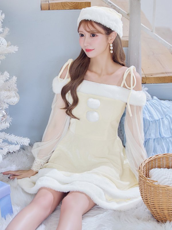 画像3: 【即日発送】【サンタコス 3点セット】【XS-XLサイズ/1カラー】オフショルダーシアーチュールフレアサンタコスプレ[YMT]