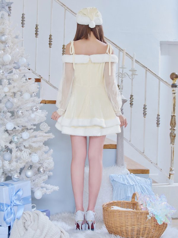 画像5: 【即日発送】【サンタコス 3点セット】【XS-XLサイズ/1カラー】オフショルダーシアーチュールフレアサンタコスプレ[YMT]