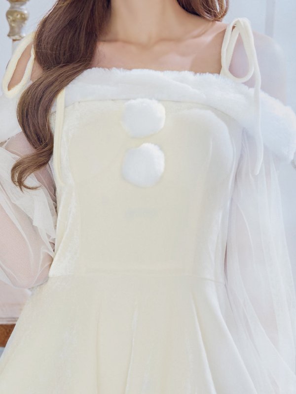 画像6: 【即日発送】【サンタコス 3点セット】【XS-XLサイズ/1カラー】オフショルダーシアーチュールフレアサンタコスプレ[YMT]