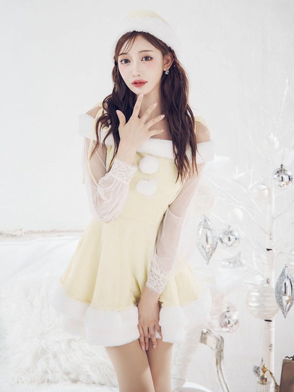 画像13: 【即日発送】【サンタコス 3点セット】【XS-XLサイズ/1カラー】オフショルダーシアーチュールフレアサンタコスプレ[YMT]