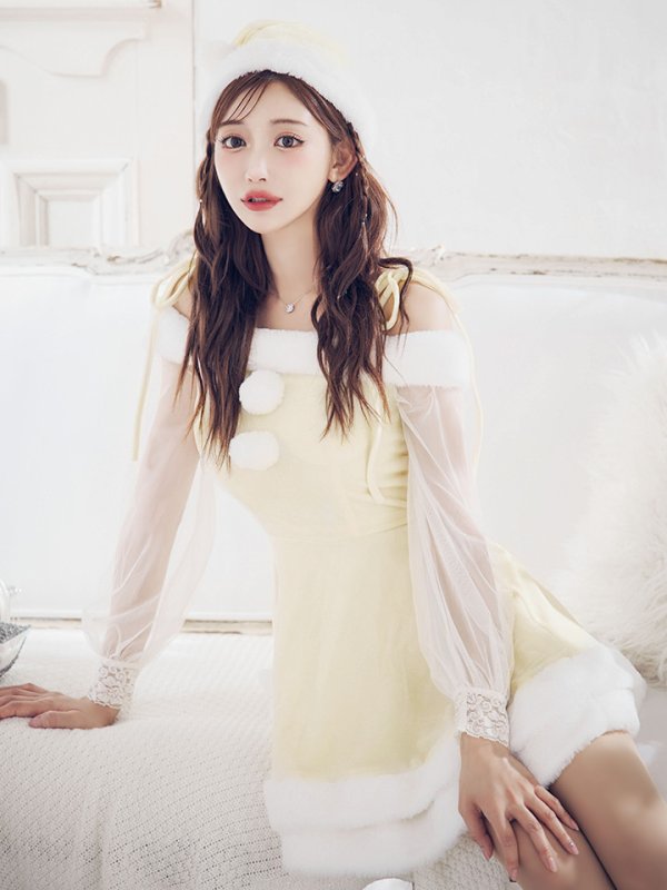 画像9: 【即日発送】【サンタコス 3点セット】【XS-XLサイズ/1カラー】オフショルダーシアーチュールフレアサンタコスプレ[YMT]